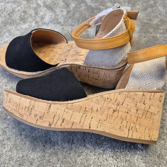 White Mountain Sarabella Black Cork Wedge Platform Sandals W30589 Womens 9M NEW - Picture 5 of 11